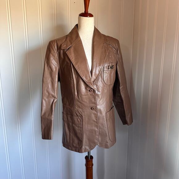 Vintage 90s Etienne Aigner Tan Leather Jacket M - Picture 3 of 5